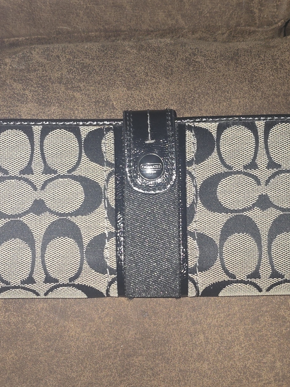 Coach Signature Jacquard French Zip Around And Snap Wallet Black & Grey